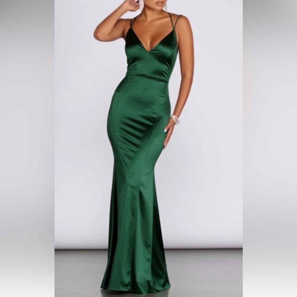 Emerald Green Maxi Dress w Lace Up Back